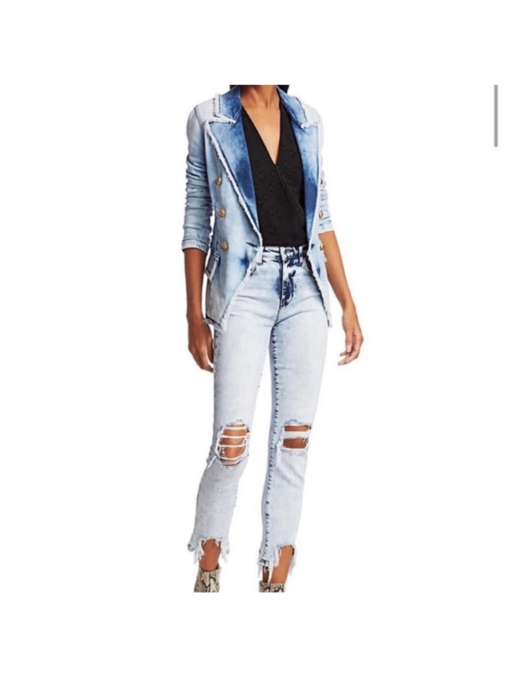 L'AGENCE Kaydence Soft Denim Double-Breasted Jacket